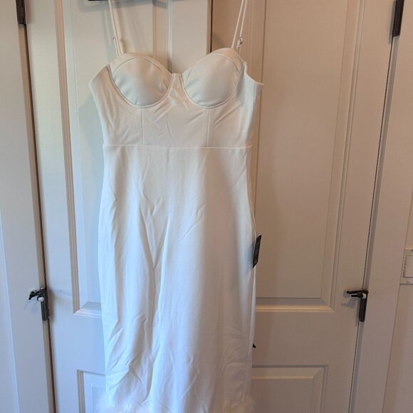 NWT Passion for Glamour White Sleeveless Bustier Feather Midi Dress - Picture 2 of 8